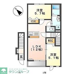クオリア 2階2LDKの間取り