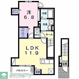ラシュレII 2階1LDKの間取り