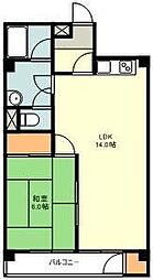西武拝島線 拝島駅 徒歩3分の賃貸マンション 3階1LDKの間取り