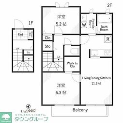 ヴェルドミール 2階2LDKの間取り