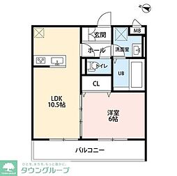 リコルテ東福生 2階1LDKの間取り
