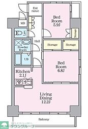 ライブ・トピア八王子 2LDKの間取図画像