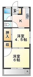 岡本ハイツ 1階2Kの間取り