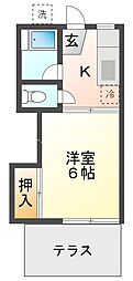 むさしのコーポ 1階1Kの間取り