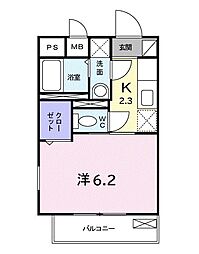 プリムヴェール国立 2階1Kの間取り