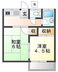 コーポ田中 2階2Kの間取り