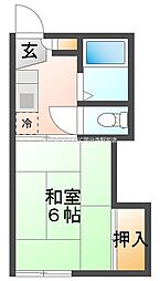 パインハイツI 1階1Kの間取り