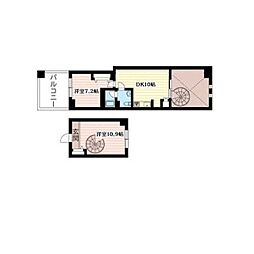 レジデンスシャルマン月島 2DKの間取図画像