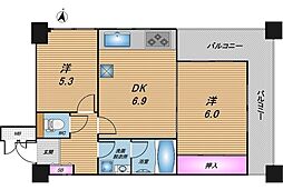 ライオンズマンション松山 2DKの間取図画像