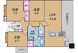 フリーベル浦添宮城 3LDKの間取図画像