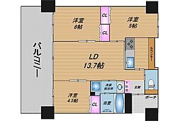 プレミアムコート浦添勢理客 3LDKの間取図画像