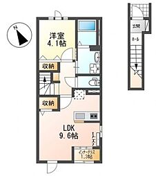 クリビアI 2階1LDKの間取り