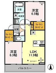 グレースコート　Ａ 3階2LDKの間取り
