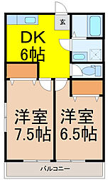こだまが丘ハイツIIＡ 2階2DKの間取り