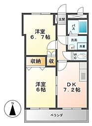 チェリーブロッサム・ガーデン 2階2DKの間取り