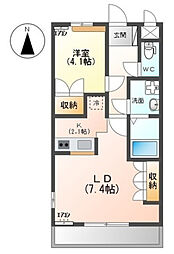スイートアリッサム 2階1LDKの間取り