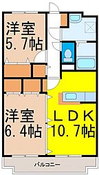 プリムヴェールC 2LDKの間取図画像