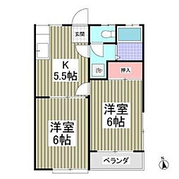 コンフォート・たからC棟 2DKの間取図画像