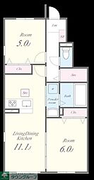 JR香椎線 土井駅 徒歩5分の賃貸アパート 1階2LDKの間取り