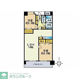 JR鹿児島本線 箱崎駅 徒歩2分の賃貸マンション 9階2LDKの間取り