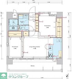 JR鹿児島本線 吉塚駅 徒歩8分の賃貸マンション 4階2LDKの間取り