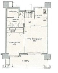 リアンシエルブルー東比恵 1LDKの間取図画像