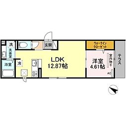 エウロス大楠 1LDKの間取図画像