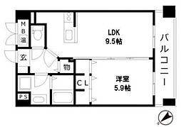 モンルポ博多駅東 1LDKの間取図画像