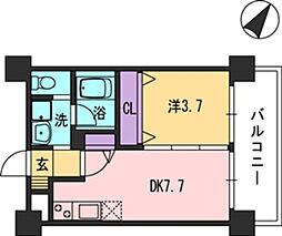 コンダクト福岡東 1DKの間取図画像
