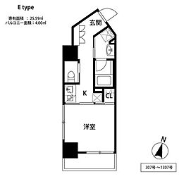 THE天神シティ 1Kの間取図画像