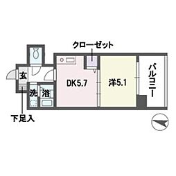モンレーヴ市崎 1DKの間取図画像