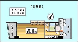ロイヤルリバービュー 1Kの間取図画像