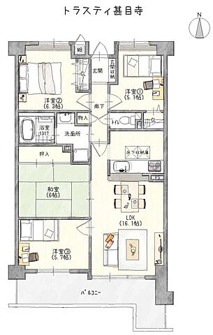 間取り トラスティ甚目寺105　リノベ物件 1階/105