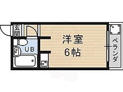 JR奈良線 黄檗駅 徒歩4分の賃貸アパート 2階ワンルームの間取り