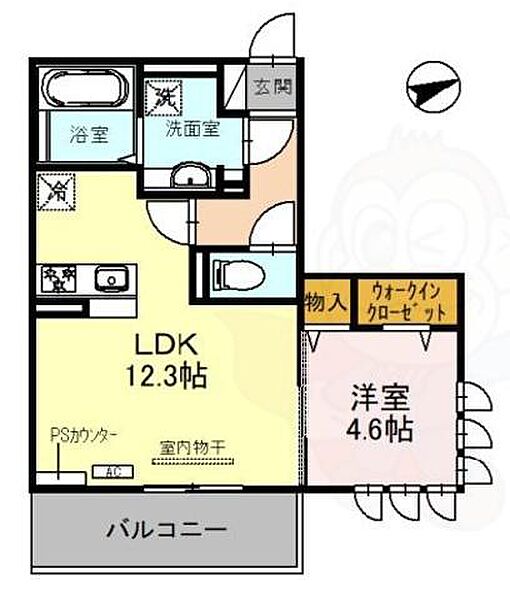 京都府宇治市木幡正中(賃貸アパート1LDK・3階・43.72㎡)の写真 その2