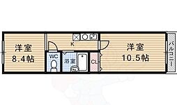 リバーサイド墨染 2階2Kの間取り