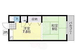京都地下鉄東西線 石田駅 徒歩10分の賃貸アパート 2階1DKの間取り