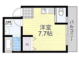 モダンクラウド 1階ワンルームの間取り