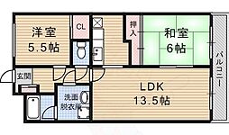 ジェンティール・アドニス 1階2LDKの間取り
