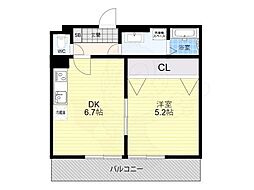 KTIレジデンス桃山 2階1DKの間取り