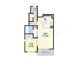 グレーヌ東寺 1階1LDKの間取り