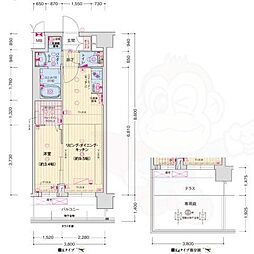 ソルテラス京都JUJO薫 3階1LDKの間取り