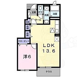 ロマニーヒロノ2 1階1LDKの間取り