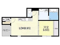 三永レジデンス京都 1階1DKの間取り