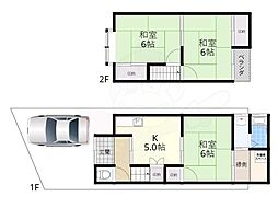 JR奈良線 新田駅 徒歩13分の賃貸一戸建て 2階3Kの間取り