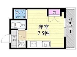 エスポワール里西 5階ワンルームの間取り