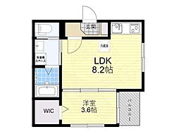 ハーモニーテラス納所町 1階1LDKの間取り