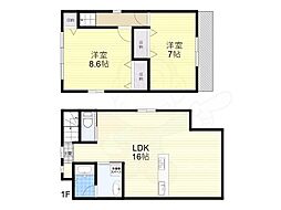 京阪本線 淀駅 徒歩13分の賃貸一戸建て 2階2LDKの間取り