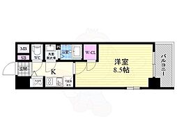 エスプレイス京都RAKUNAN 2階1Kの間取り