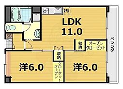 京都市向島市営住宅第九街区9-1棟 2LDKの間取図画像